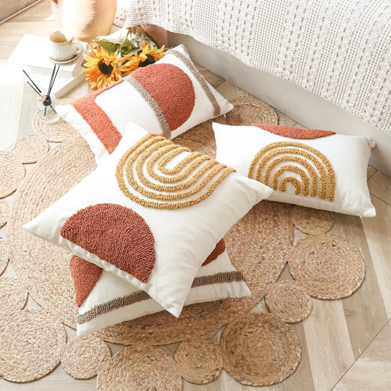 Coussin – Housse Géométrique Tuftée Orange Brûlé