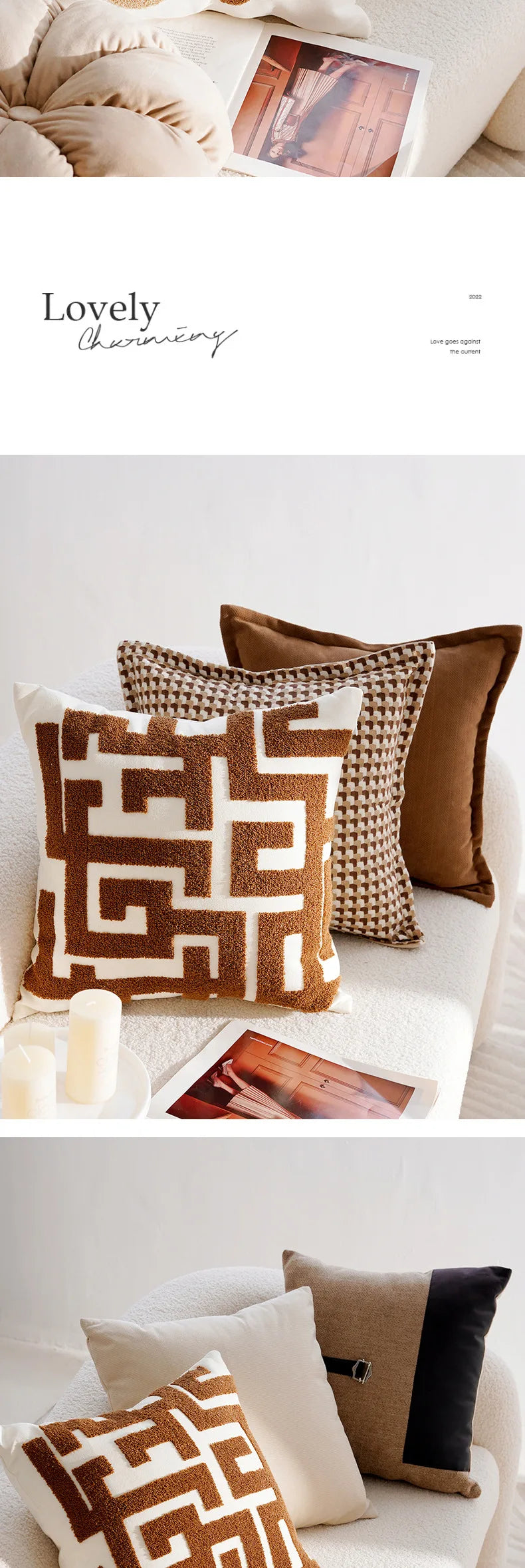 Coussin : Housse Rétro Crème & Marron 45x45cm