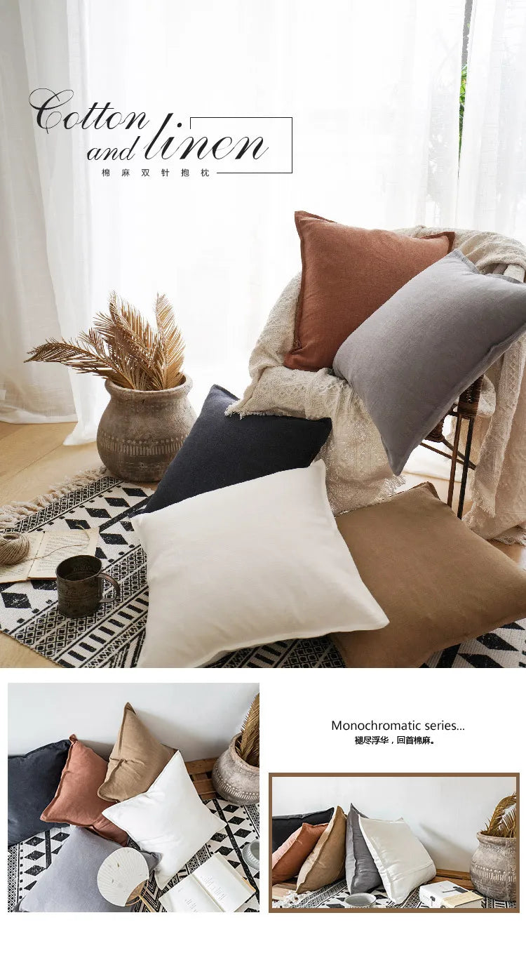 Coussin : Housse Lin Coton Épaisse Déco