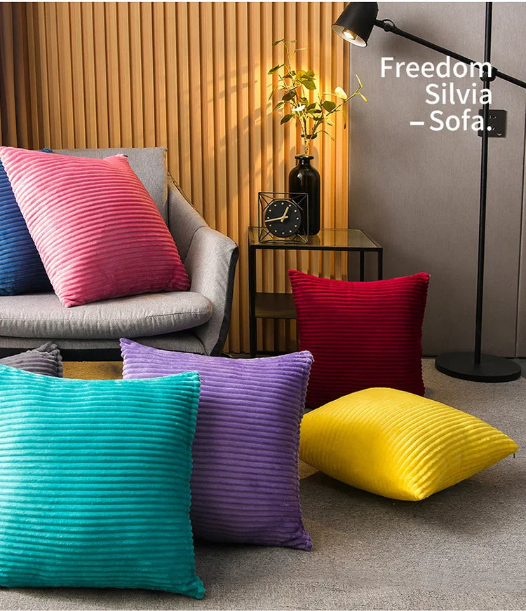 Coussin – Housse Carrée Poilue Rayée Bohème