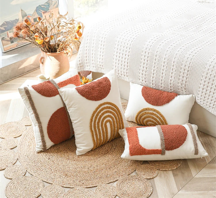 Coussin : Housse Tuftée Géométrique Orange Brûlé