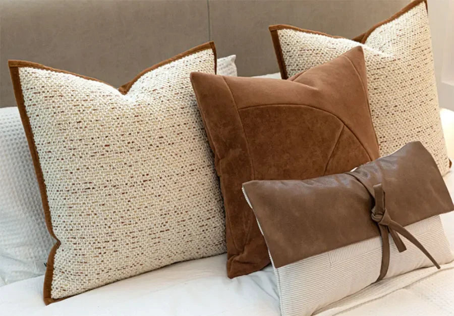 Coussin décoratif : Tweed Caramel Ivoire, Luxe Moderne