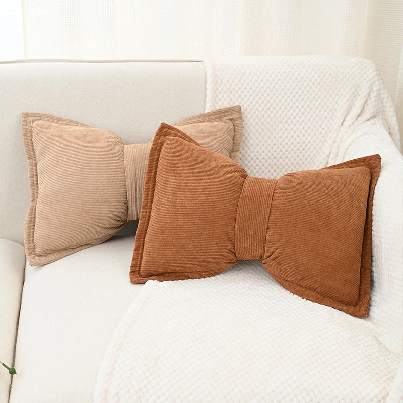Coussin Déco Velours Côtelé Nœud Luxe Princesse