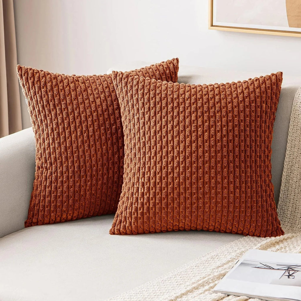 coussin raye terracotta