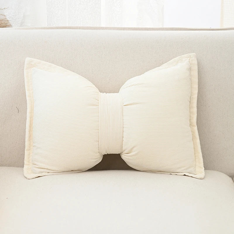 Coussin Déco Velours Côtelé Nœud Luxe Princesse
