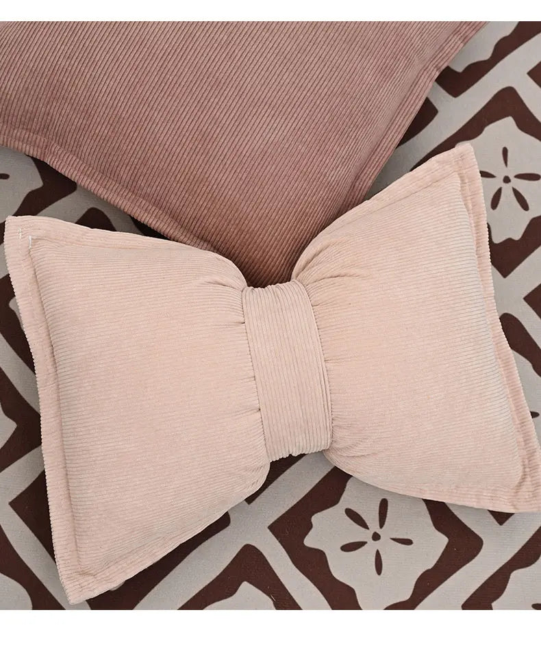 Coussin : Housse Velours Côtelé Nœud, Luxe Princesse