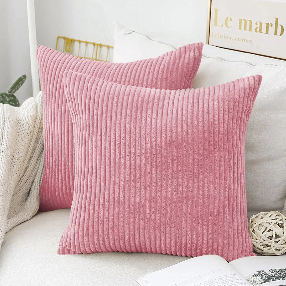 Coussin – Housse Carrée Poilue Rayée Bohème