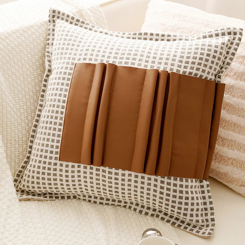 Coussin : Housse Déco Vintage Marron Crème