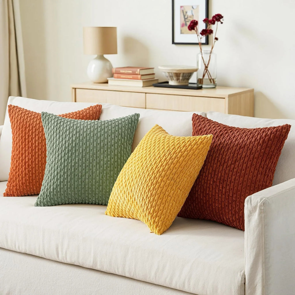 coussin raye terracotta