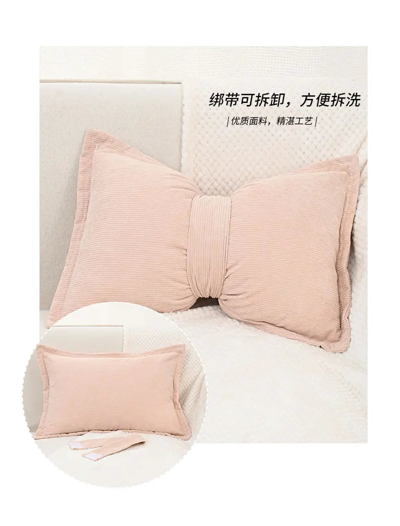 Coussin Déco Velours Côtelé Nœud Luxe Princesse