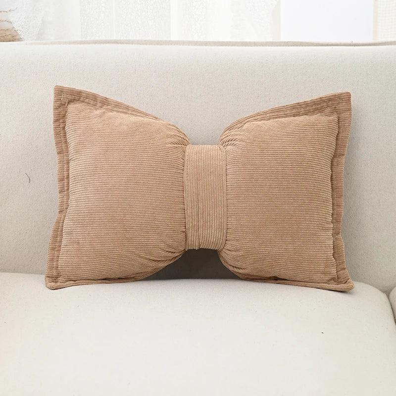 Coussin : Housse Velours Côtelé Nœud, Luxe Princesse