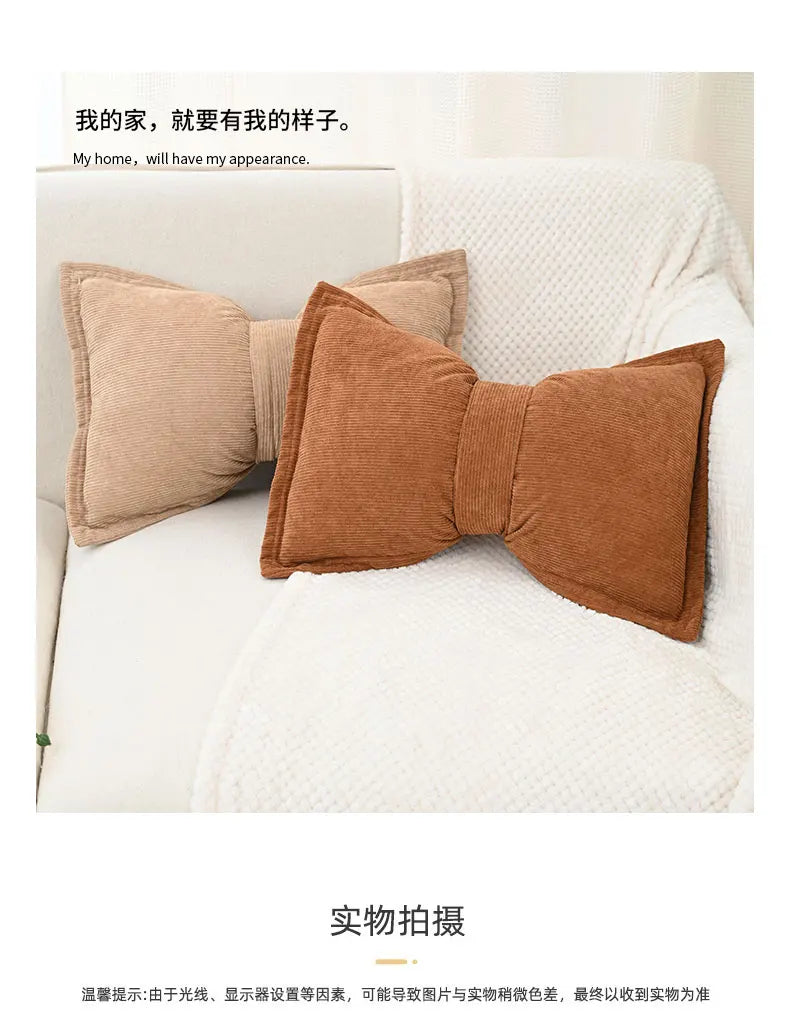 Coussin Déco Velours Côtelé Nœud Luxe Princesse