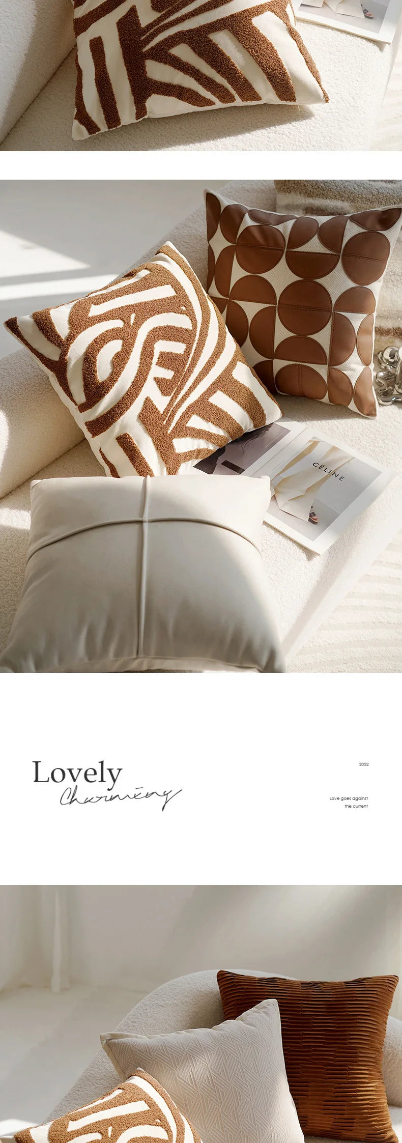 Coussin : Déco Nordique Vintage Marron Crème
