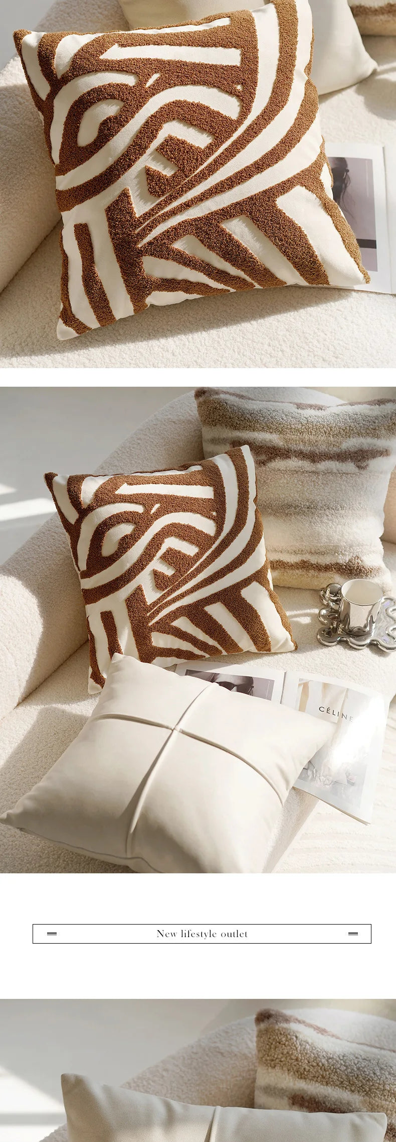 Coussin : Déco Nordique Vintage Marron Crème