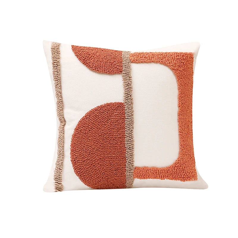 Coussin : Housse tuftée orange brûlé géométrique