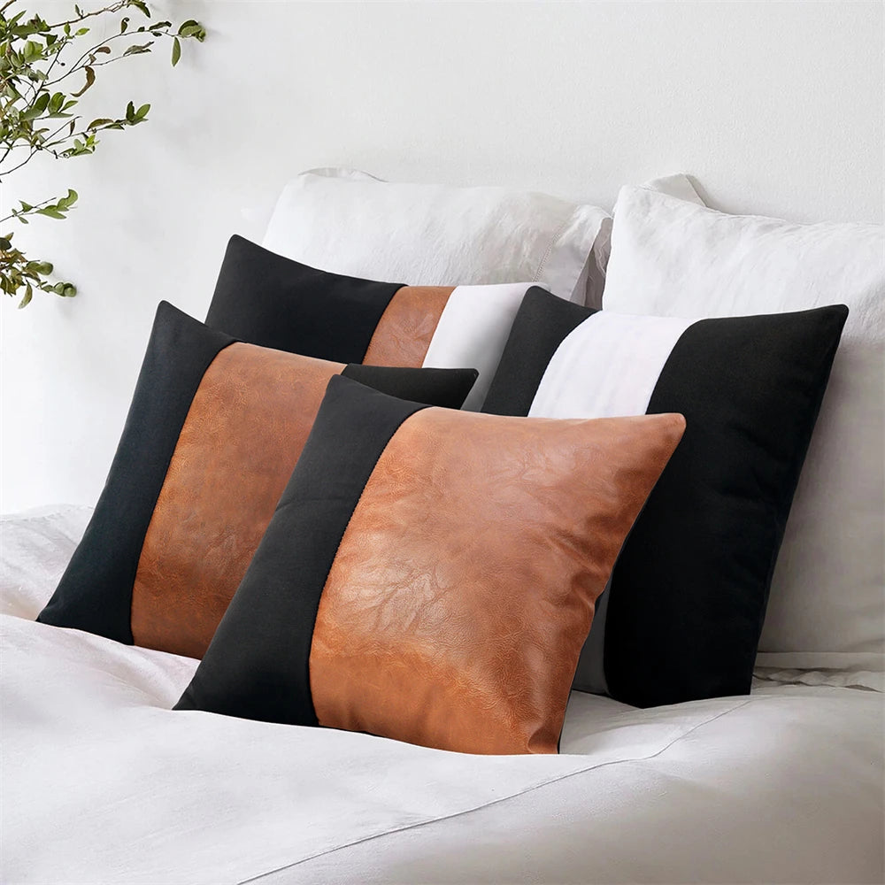 Coussin : Luxe Patchwork Similicuir Décoratif 45x45