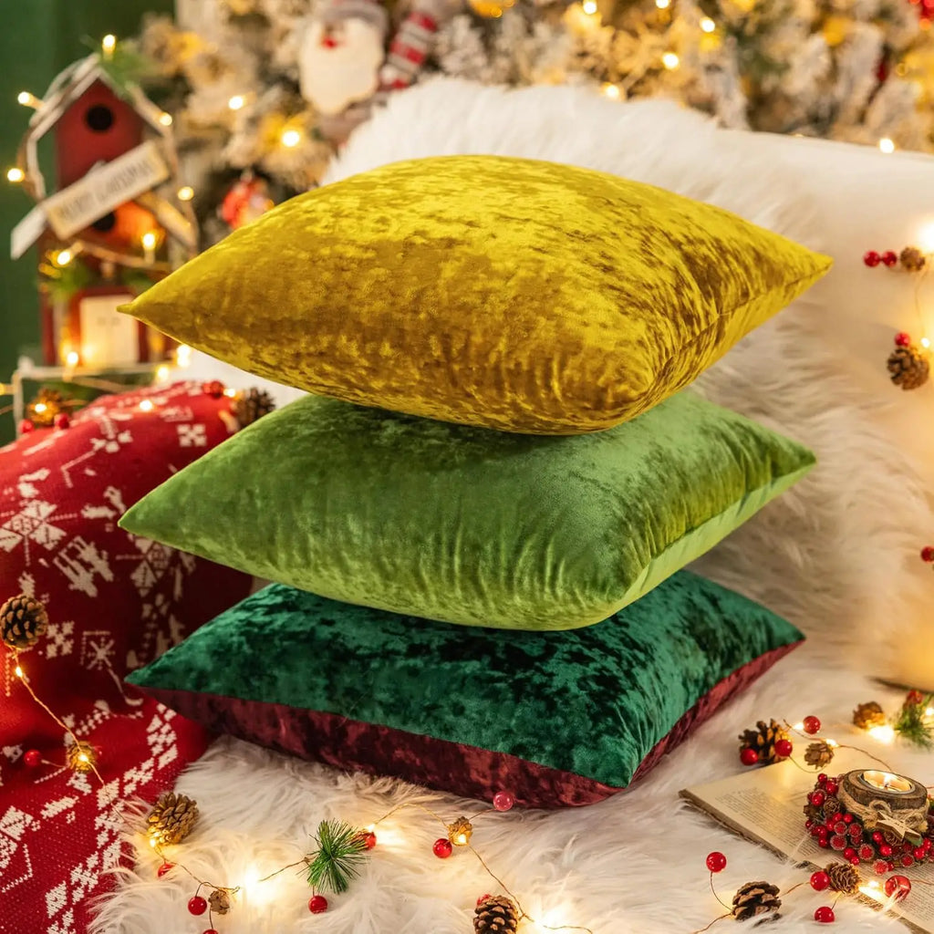 Coussin Déco Noël : Velours Rouge, Vert, Or Vintage