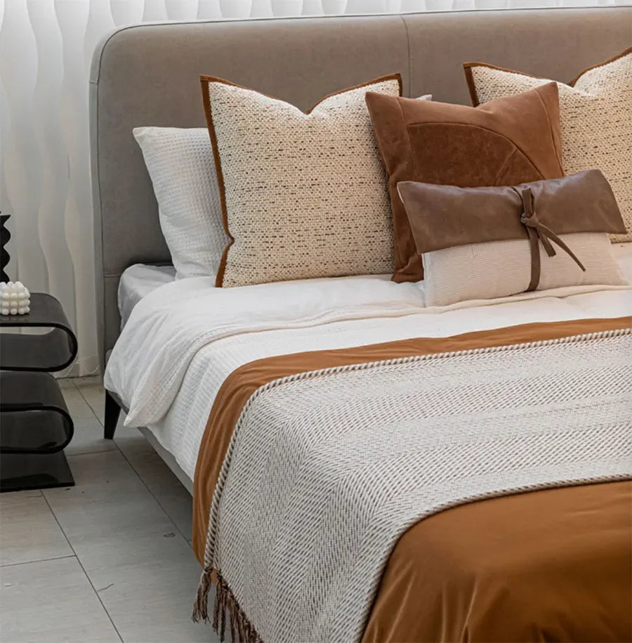 Coussin décoratif : Tweed Caramel Ivoire, Luxe Moderne