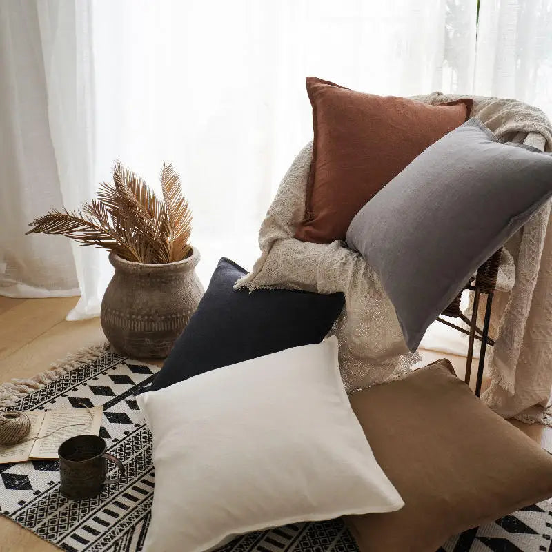 Coussin : Housse Unie Ramie-Coton Lavable
