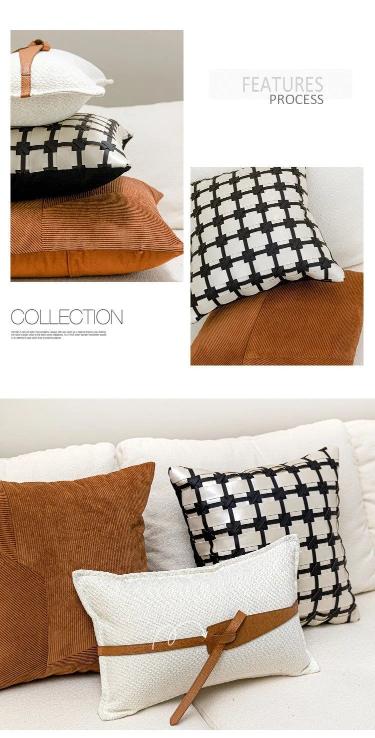 Coussin décoratif : Housse luxe marron, effet cuir