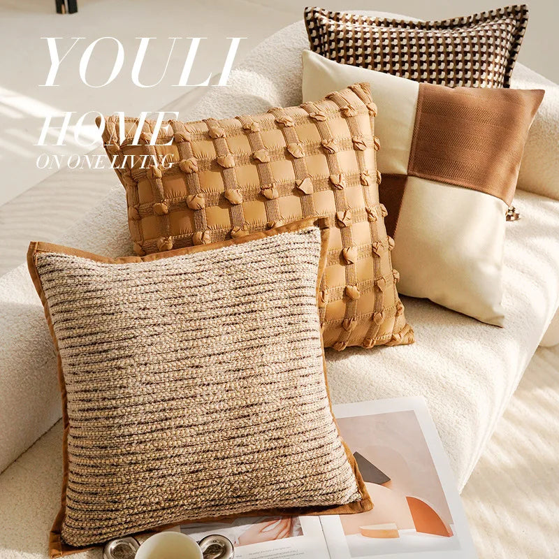 Coussin Déco : Style Vintage Français Marron Crème