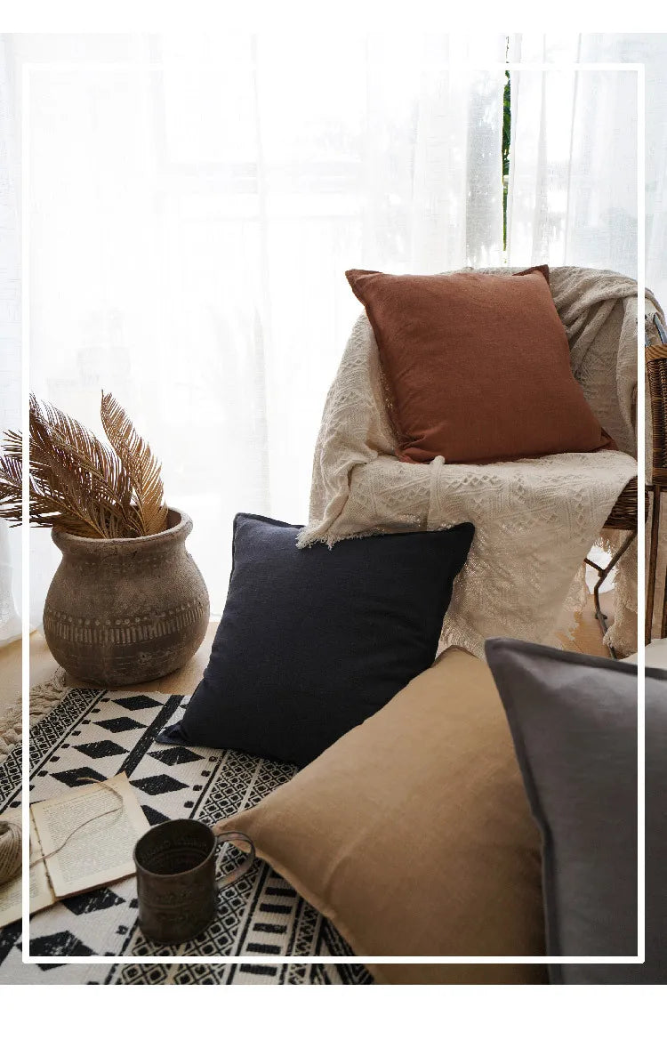 Coussin : Housse Coton Lin Épaisse Décorative
