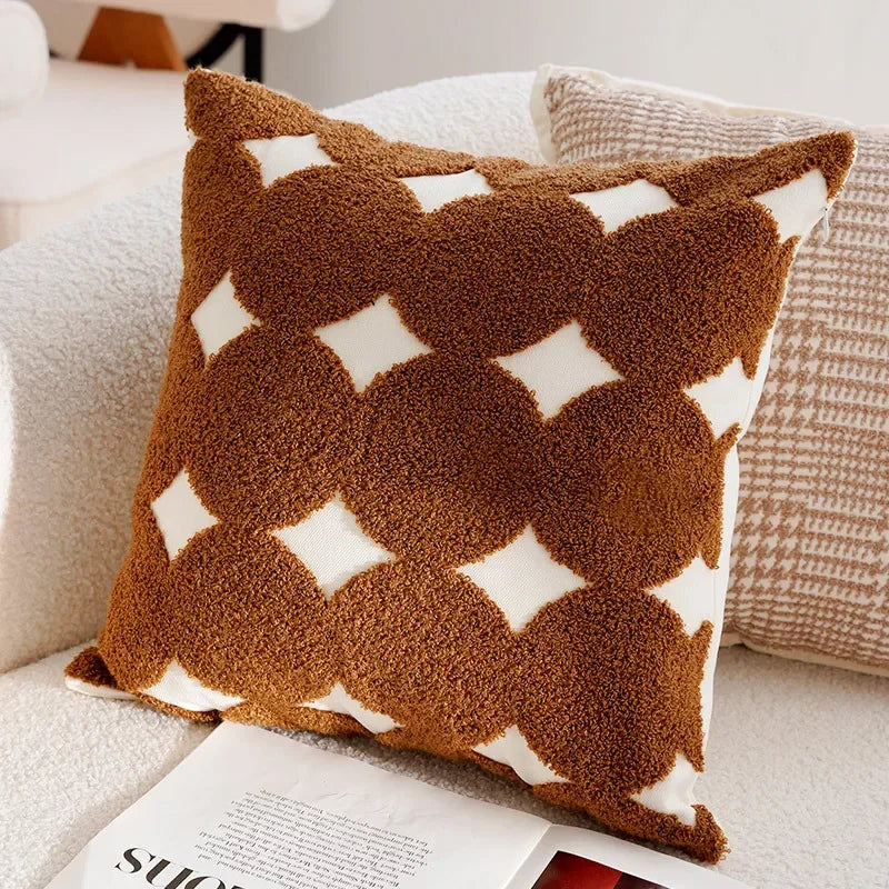 Coussin : Housse Rétro Crème et Marron 45x45cm