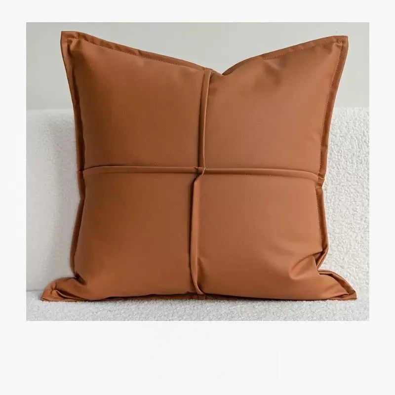 Coussin Déco Luxe : Marron, Effet Cuir Gaufré