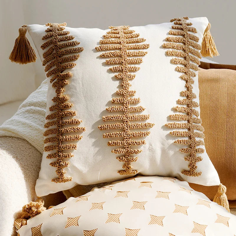 Coussin : Housse Déco Vintage Marron Crème