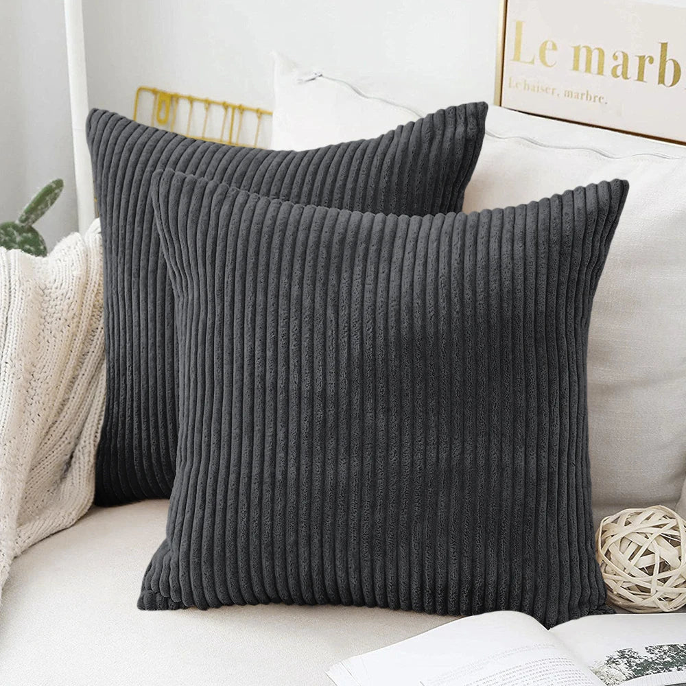 Coussin – Housse Carrée Poilue Rayée Bohème