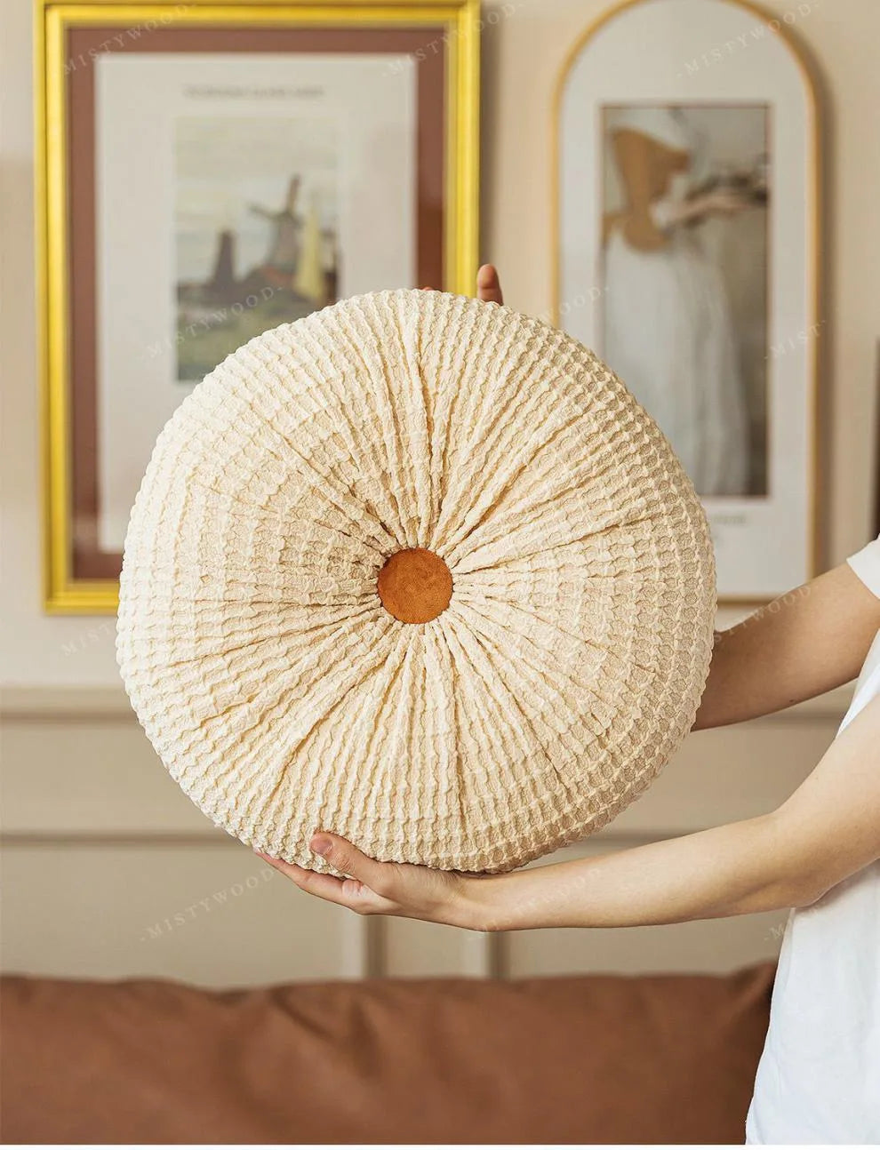Coussin rond : orange, moderne et rétro