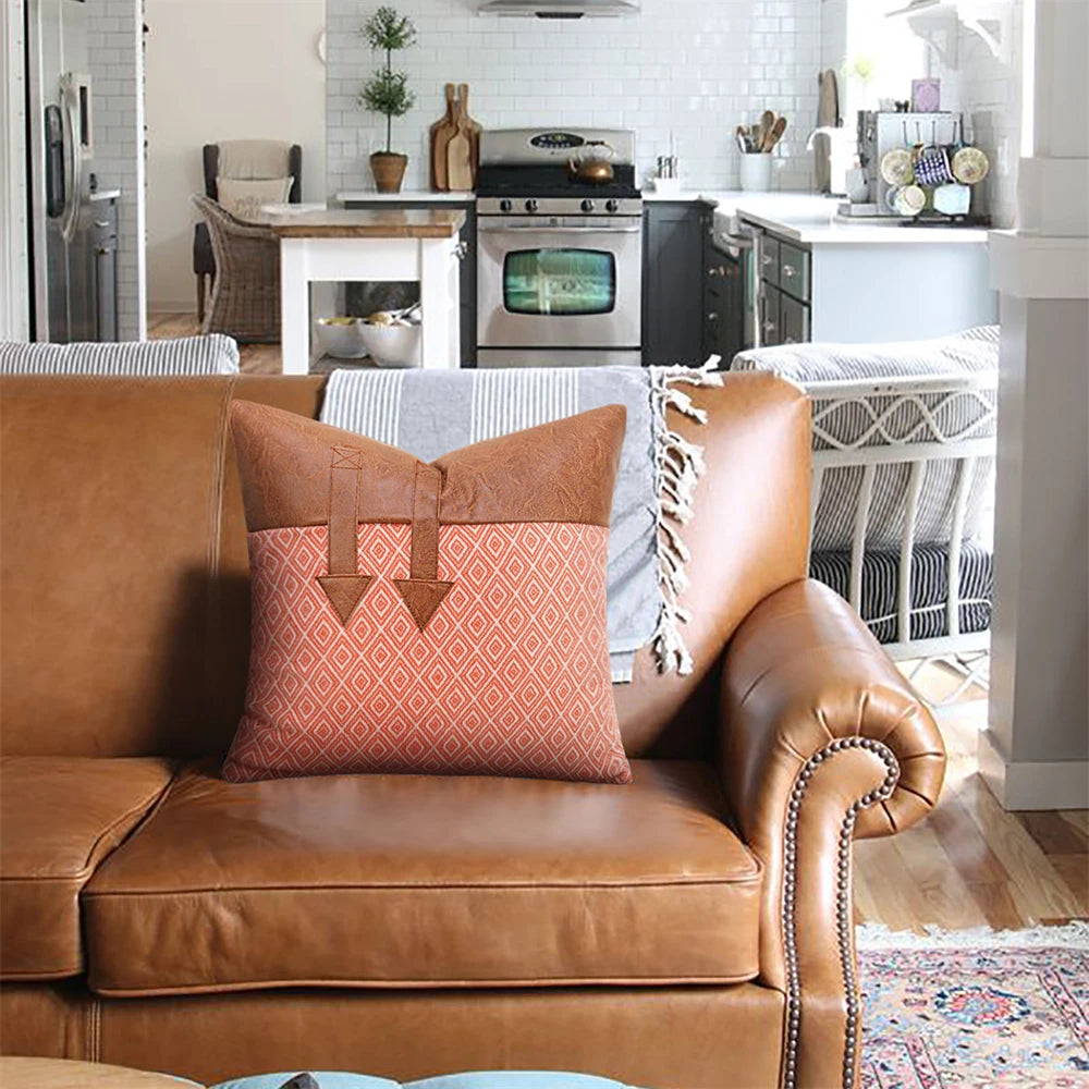 Coussin : Housse Luxe Cuir PU Patchwork 45x45